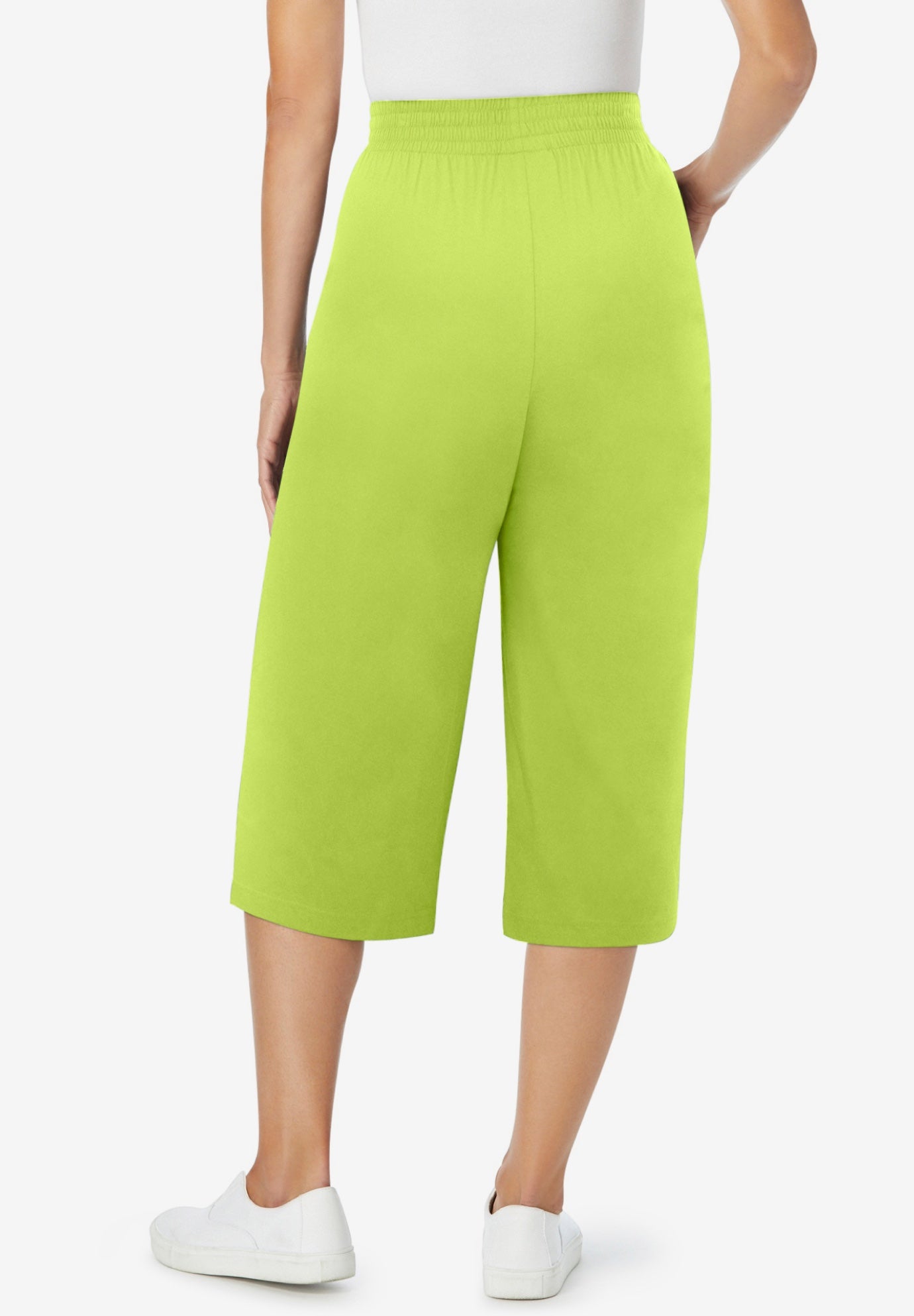 Elastic-Waist Pull-On Knit Pocket Capri Pants image number 1