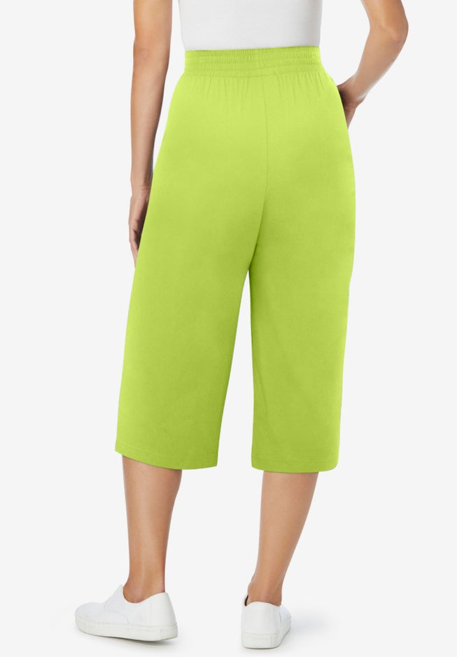 Elastic-Waist Pull-On Knit Pocket Capri Pants image number 1