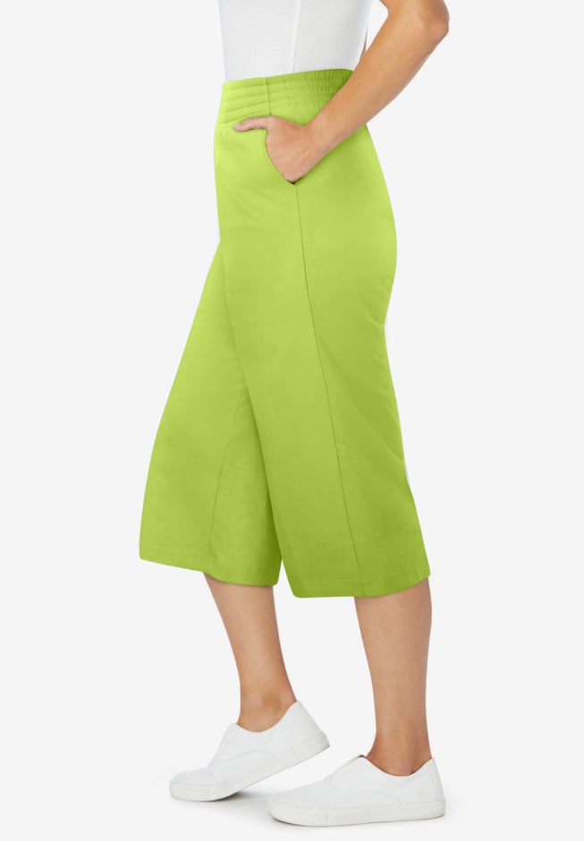 Elastic-Waist Pull-On Knit Pocket Capri Pants image number 2