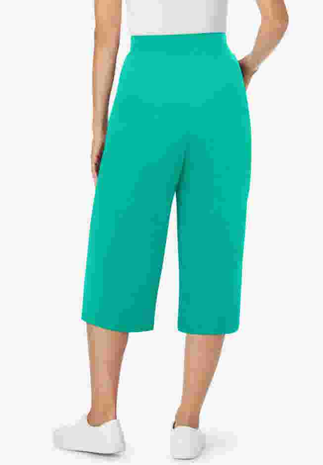 Elastic-Waist Pull-On Knit Pocket Capri Pants image number 1