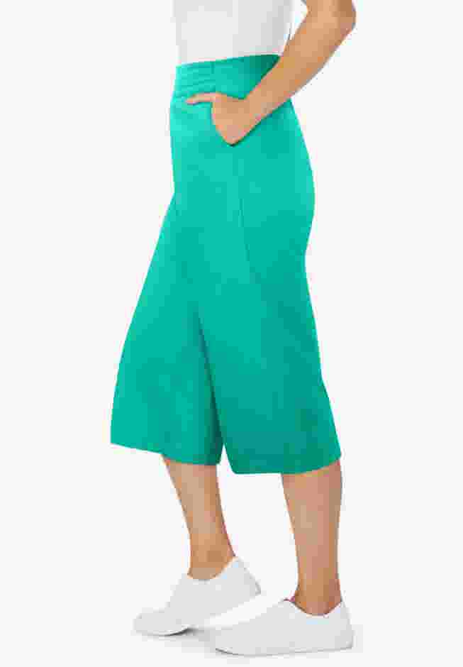 Elastic-Waist Pull-On Knit Pocket Capri Pants image number 2