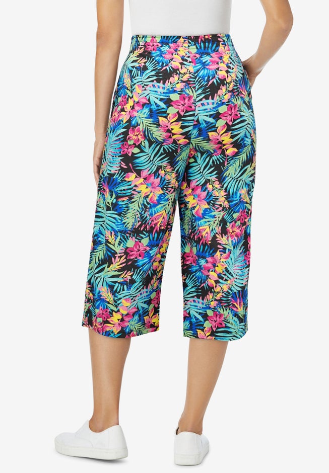 Elastic-Waist Pull-On Knit Pocket Capri Pants image number 1