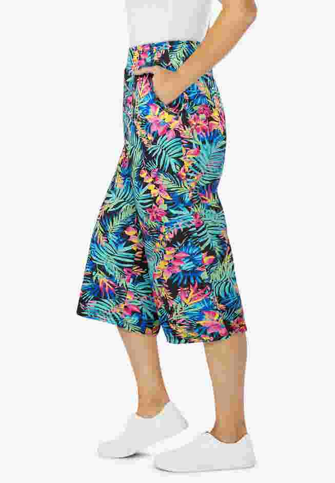 Elastic-Waist Pull-On Knit Pocket Capri Pants image number 2