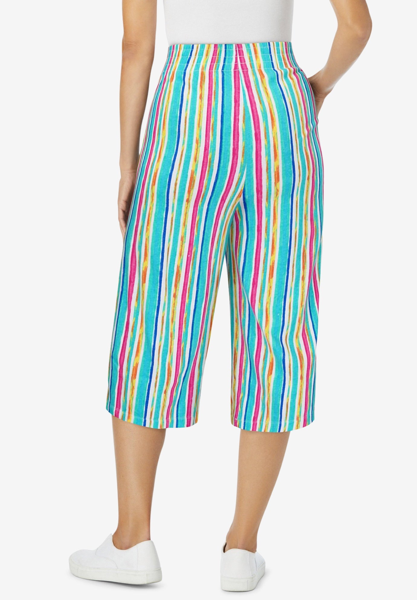 Elastic-Waist Pull-On Knit Pocket Capri Pants image number 2