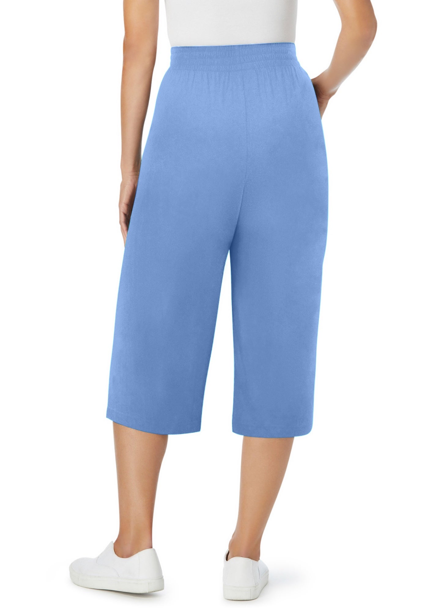 Elastic-Waist Pull-On Knit Pocket Capri Pants image number 1