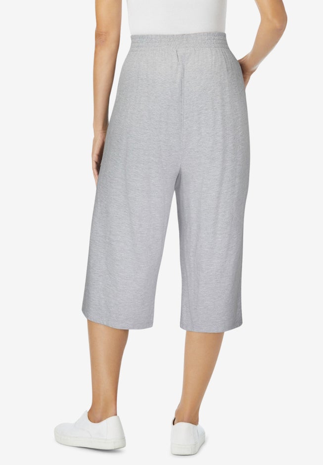 Elastic-Waist Pull-On Knit Pocket Capri Pants image number 1