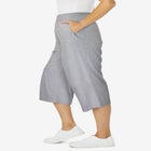 Elastic-Waist Pull-On Knit Pocket Capri Pants image number null