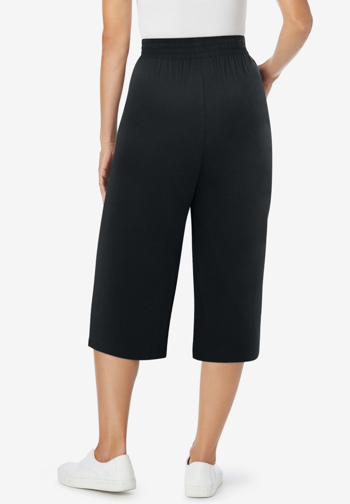 ショートパンツ [MATINKIM]capri slit pants in black Elastic-Waist Knit Capri Pant - Summer Essential, Black