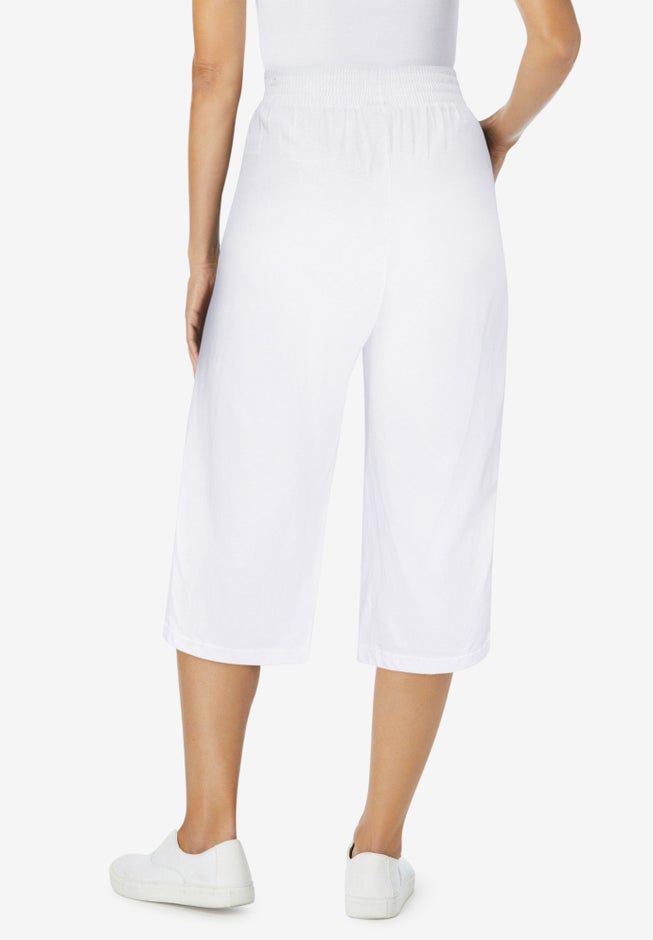 Elastic-Waist Pull-On Knit Pocket Capri Pants image number 2