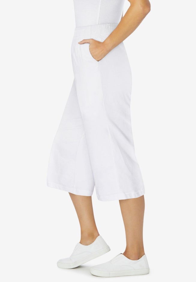 Elastic-Waist Pull-On Knit Pocket Capri Pants image number 3