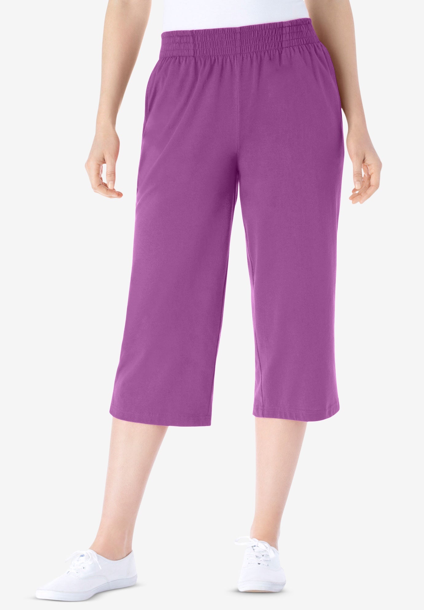 Elastic-Waist Pull-On Knit Pocket Capri Pants image number 1