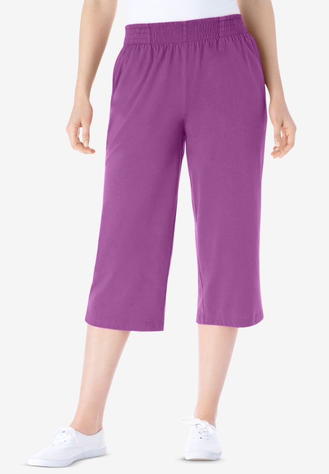 Elastic-Waist Pull-On Knit Pocket Capri Pants image number 1