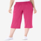 Elastic-Waist Pull-On Knit Pocket Capri Pants image number null