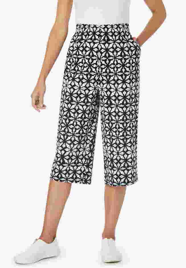 Elastic-Waist Pull-On Knit Pocket Capri Pants image number 1