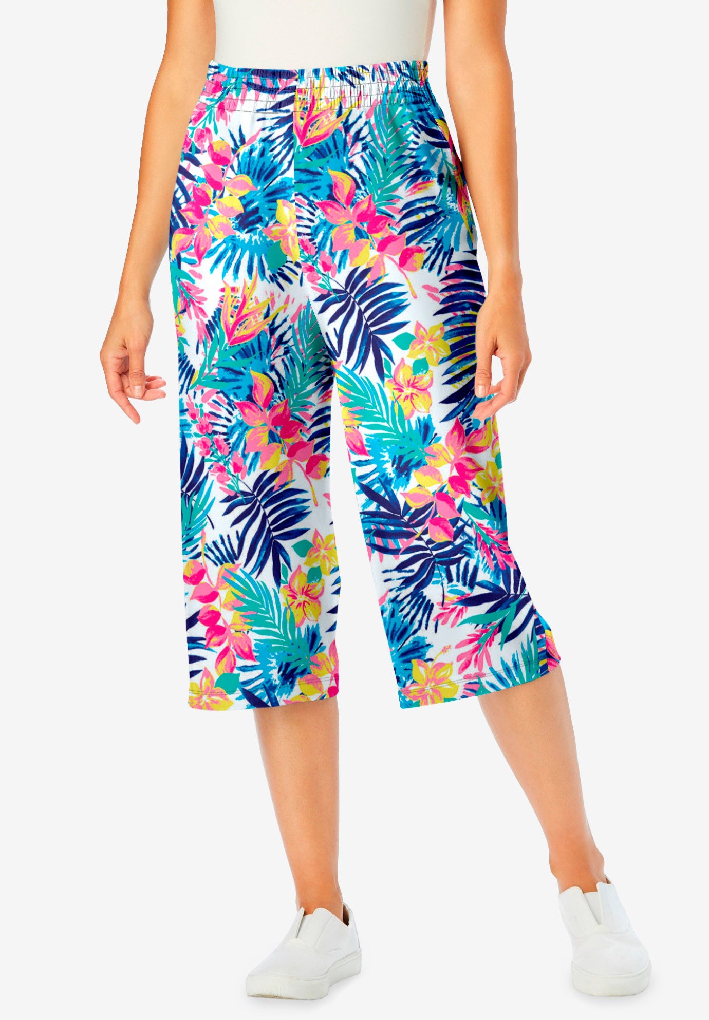 Elastic-Waist Pull-On Knit Pocket Capri Pants image number 1