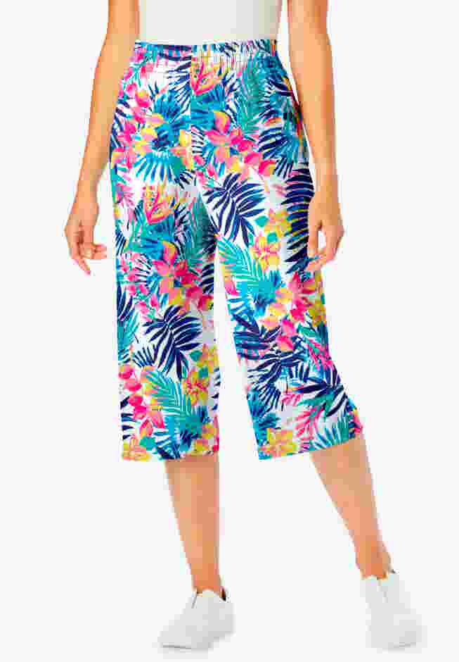 Elastic-Waist Pull-On Knit Pocket Capri Pants image number 1