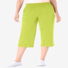 Elastic-Waist Pull-On Knit Pocket Capri Pants image number null