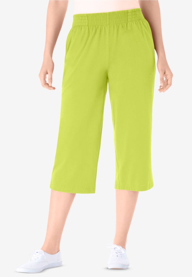 Elastic-Waist Pull-On Knit Pocket Capri Pants image number 0