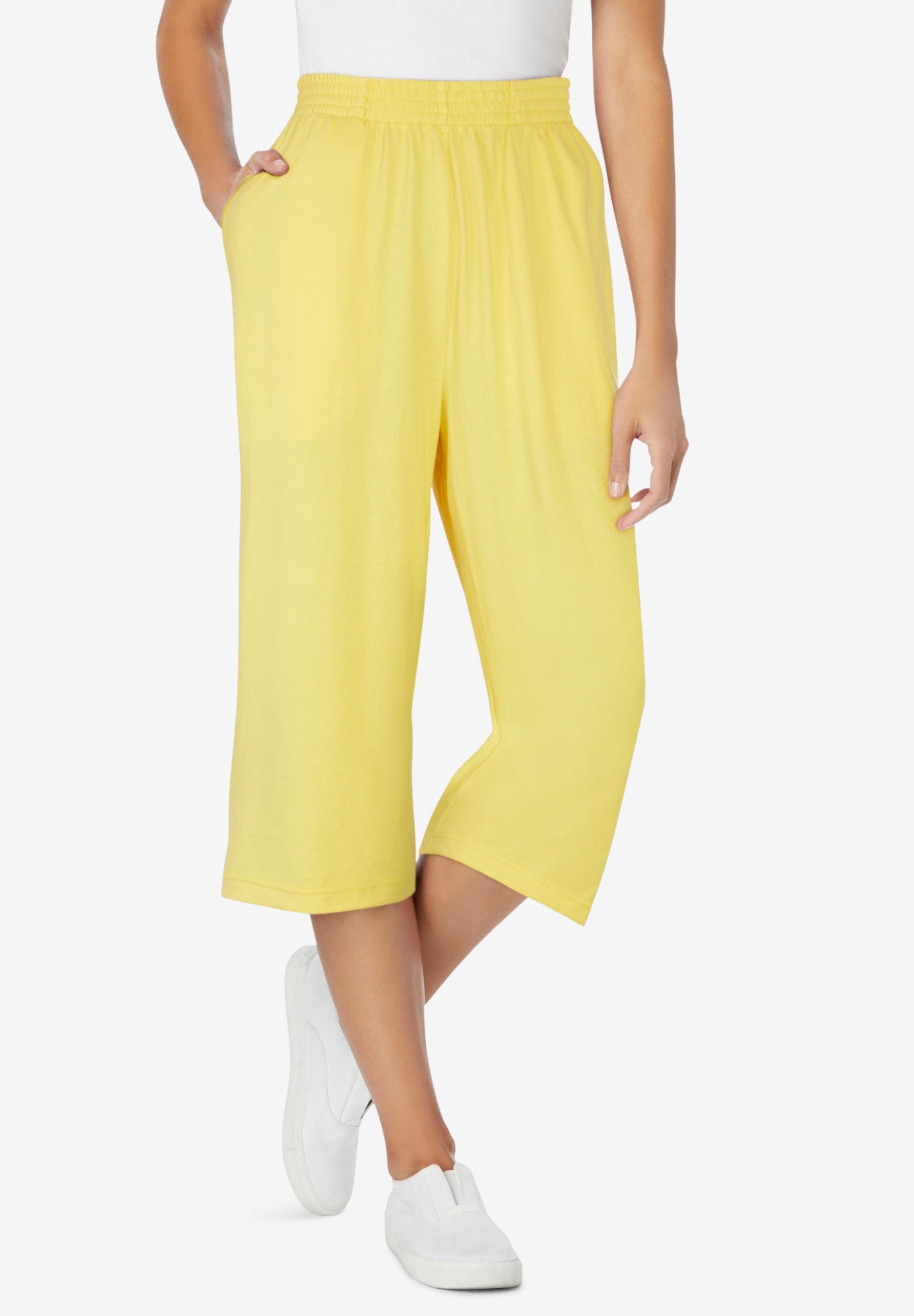 Elastic-Waist Pull-On Knit Pocket Capri Pants image number 0