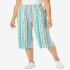 Elastic-Waist Pull-On Knit Pocket Capri Pants image number null