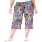 Elastic-Waist Pull-On Knit Pocket Capri Pants image number null