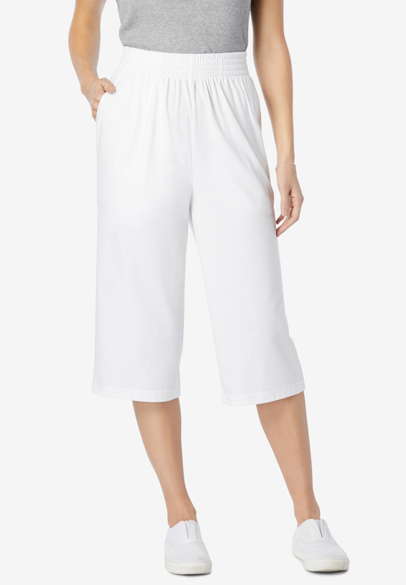 Elastic-Waist Pull-On Knit Pocket Capri Pants image number 1