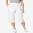 Elastic-Waist Pull-On Knit Pocket Capri Pants image number null