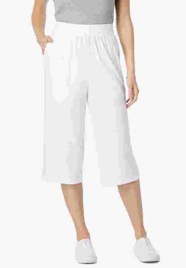 Womens Plus-Size Elastic-Waist Pull-On Knit Pocket Capri Pants image number 1