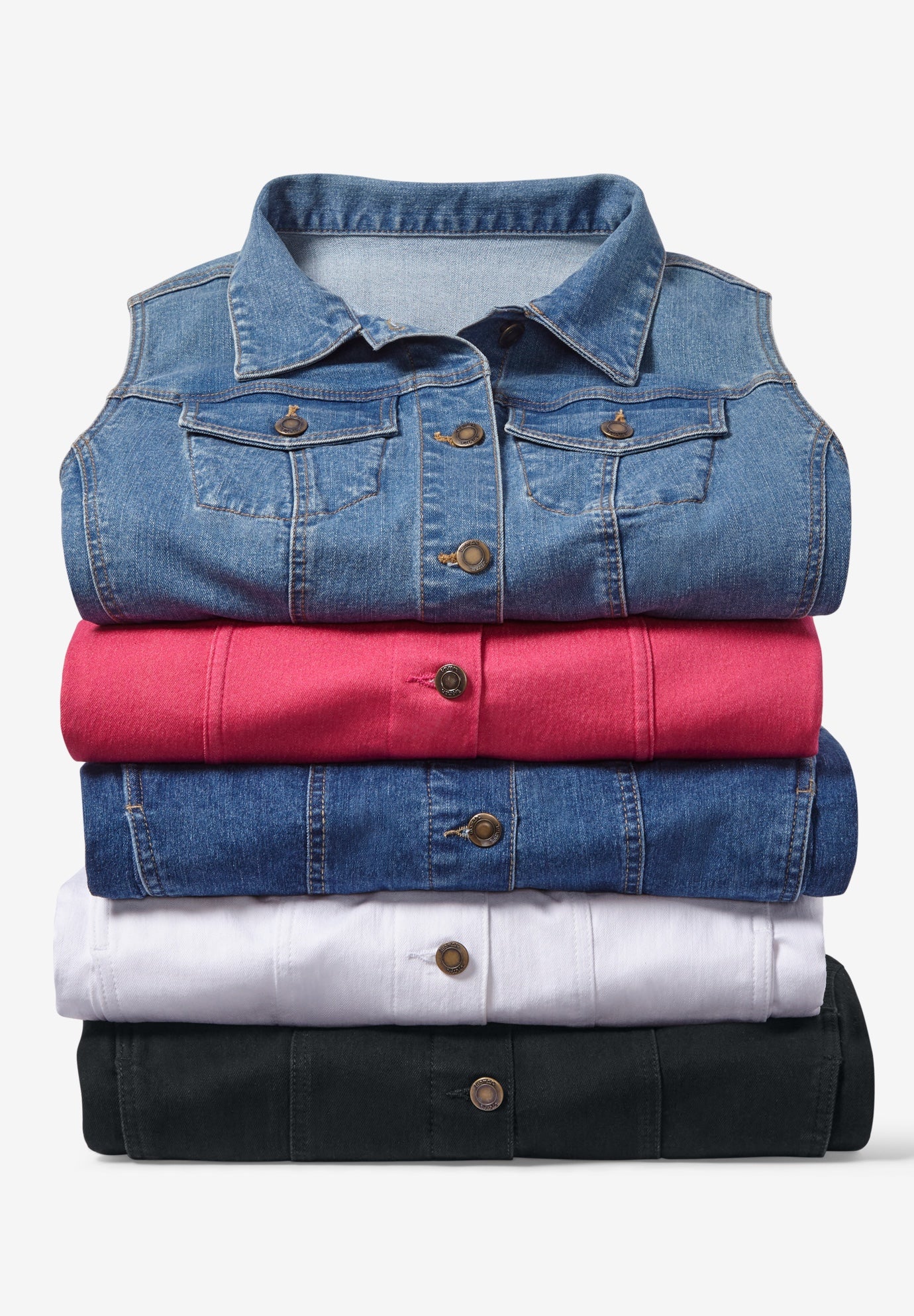 Stretch Denim Vest for Plus Size Women, Light Stonewash