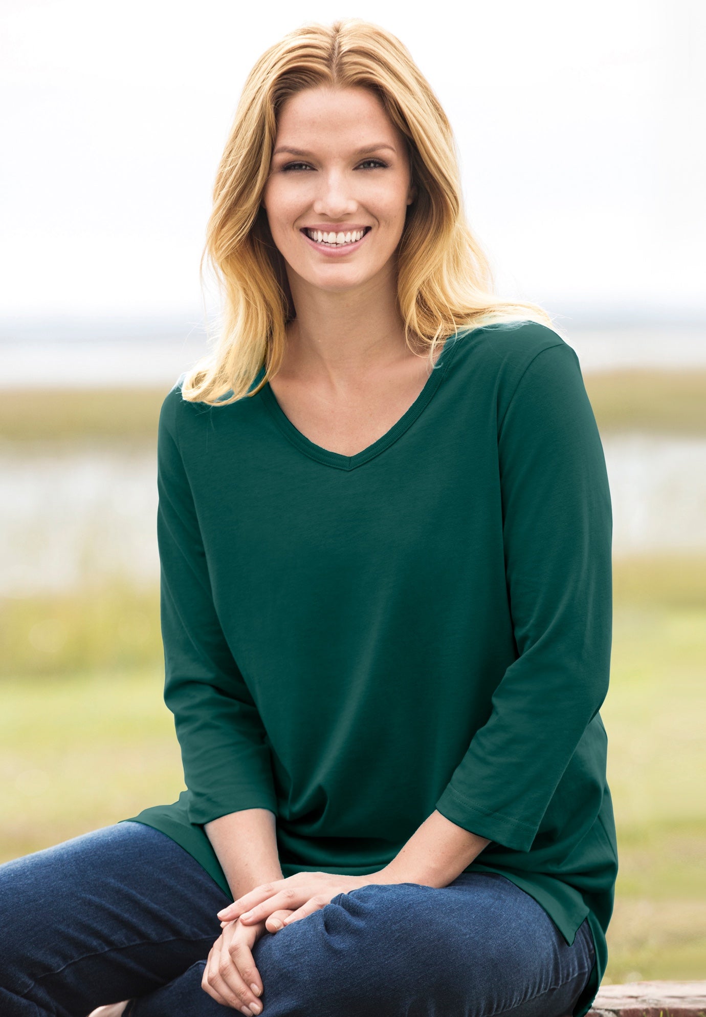 Perfect Three-Quarter Sleeve V-Neck Tunic image number 0