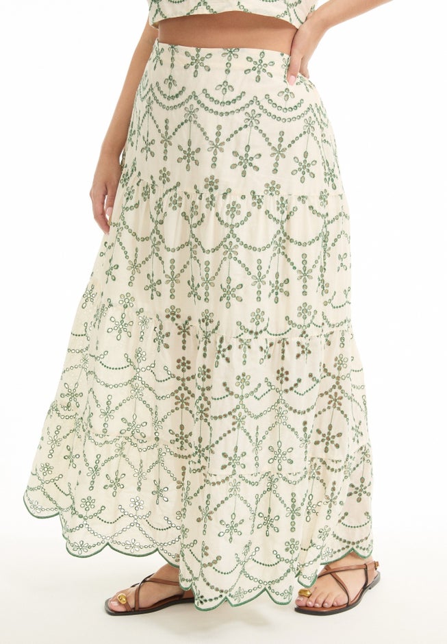 Eyelet Scalloped Hem Maxi Skirt image number null