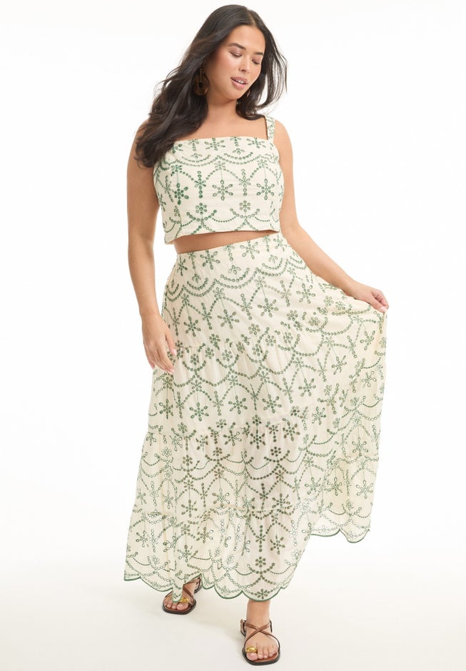 Eyelet Scalloped Hem Maxi Skirt image number null