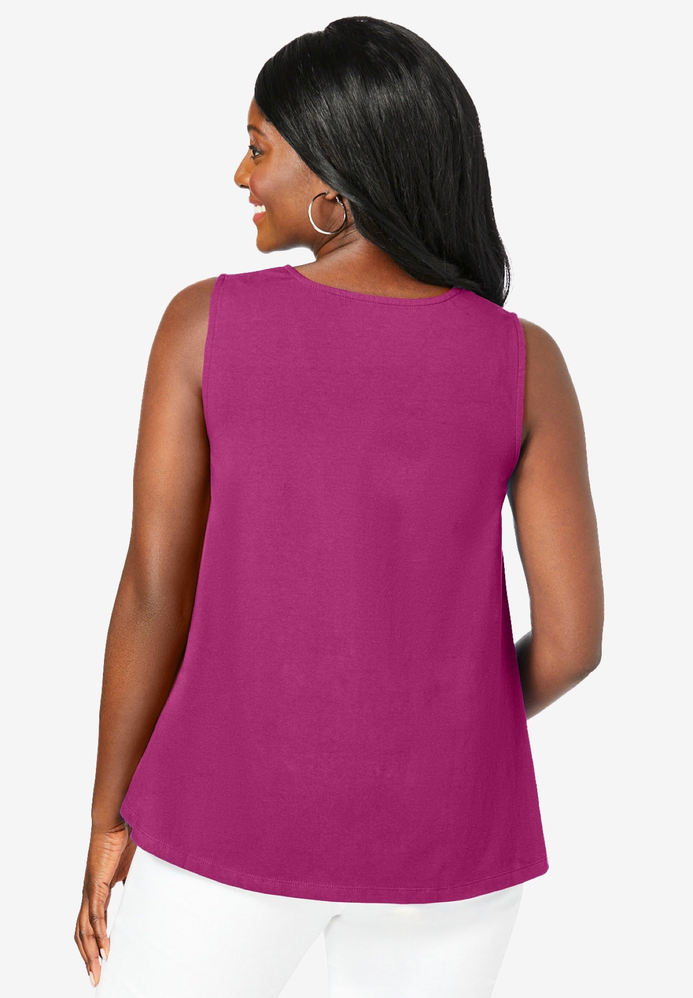 Stretch Cotton V-Neck Trapeze Tank image number 1