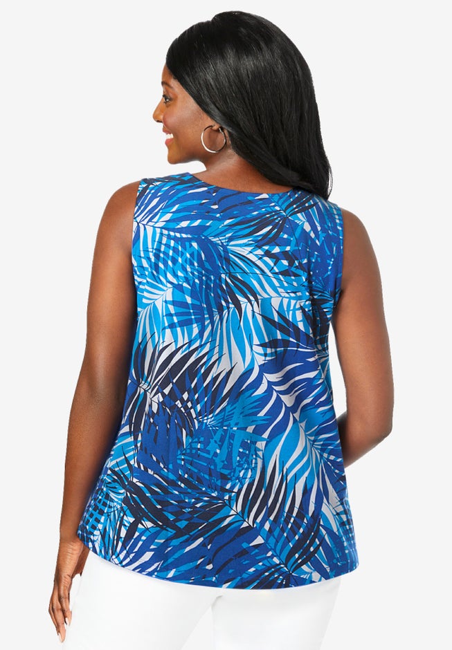 Stretch Cotton V-Neck Trapeze Tank image number 1