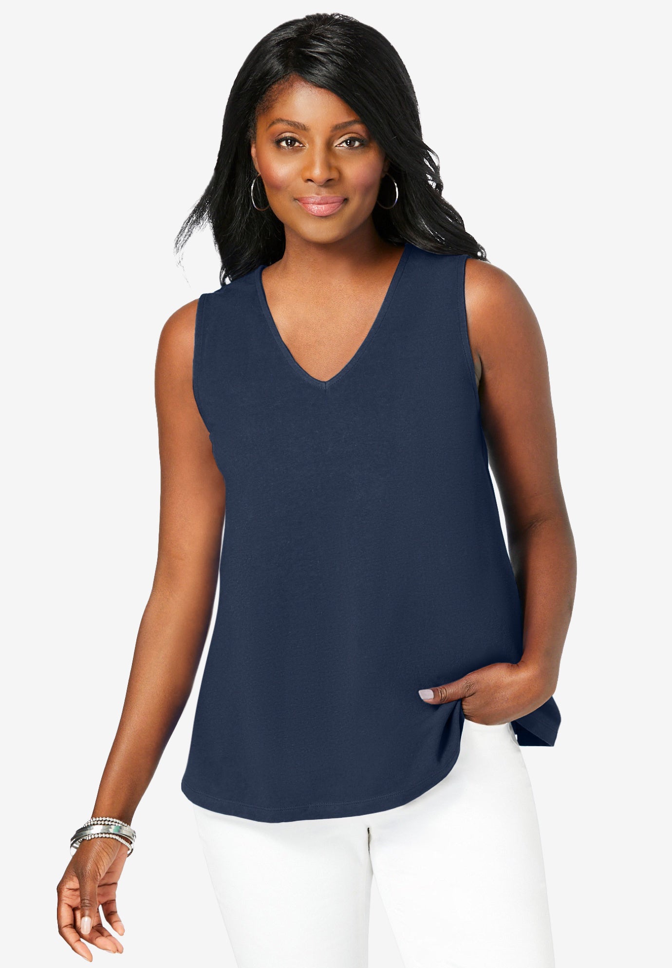 Stretch Cotton V-Neck Trapeze Tank image number 0
