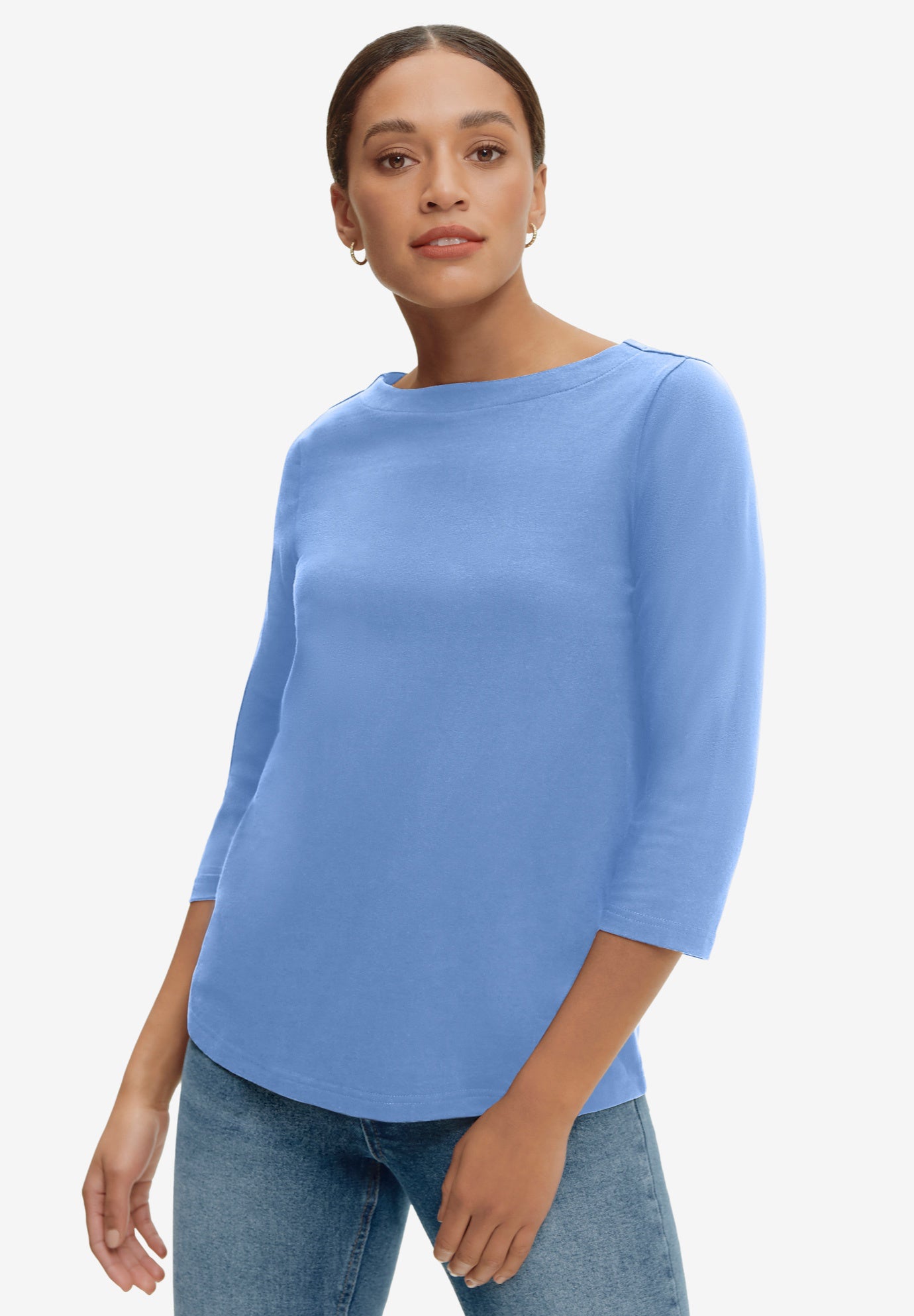 Stretch Knit Scoop Neck 3/4 Sleeve Top image number 0