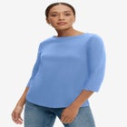 Stretch Knit Scoop Neck 3/4 Sleeve Top image number null