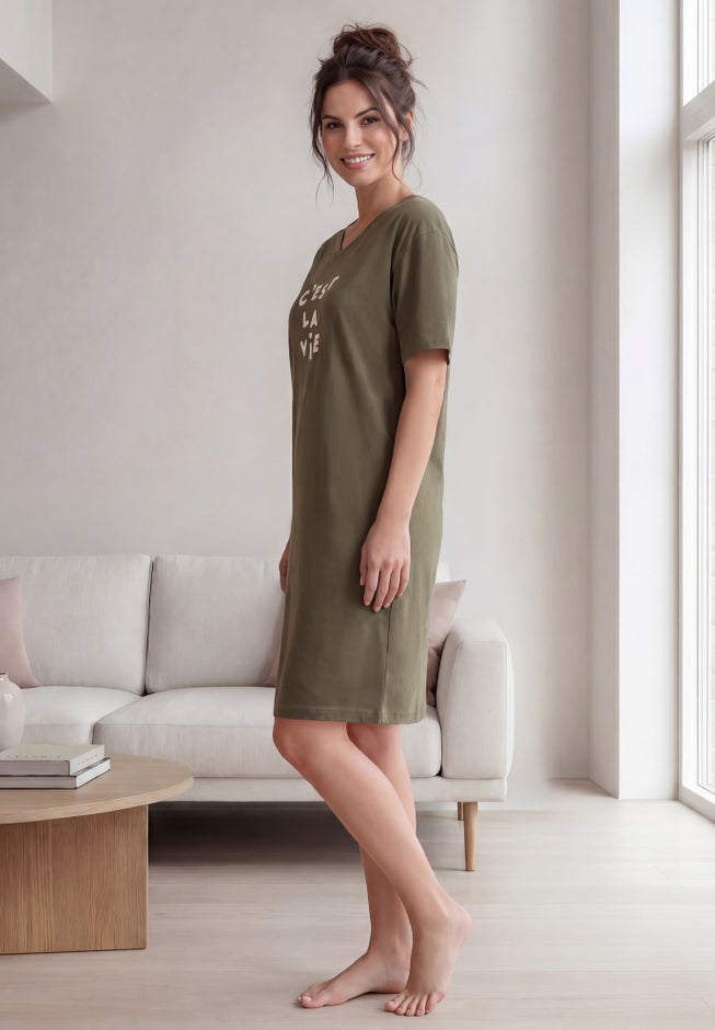 Cotton Spanex Jersey V-Neck Short Sleeve Sleepshirt image number 2