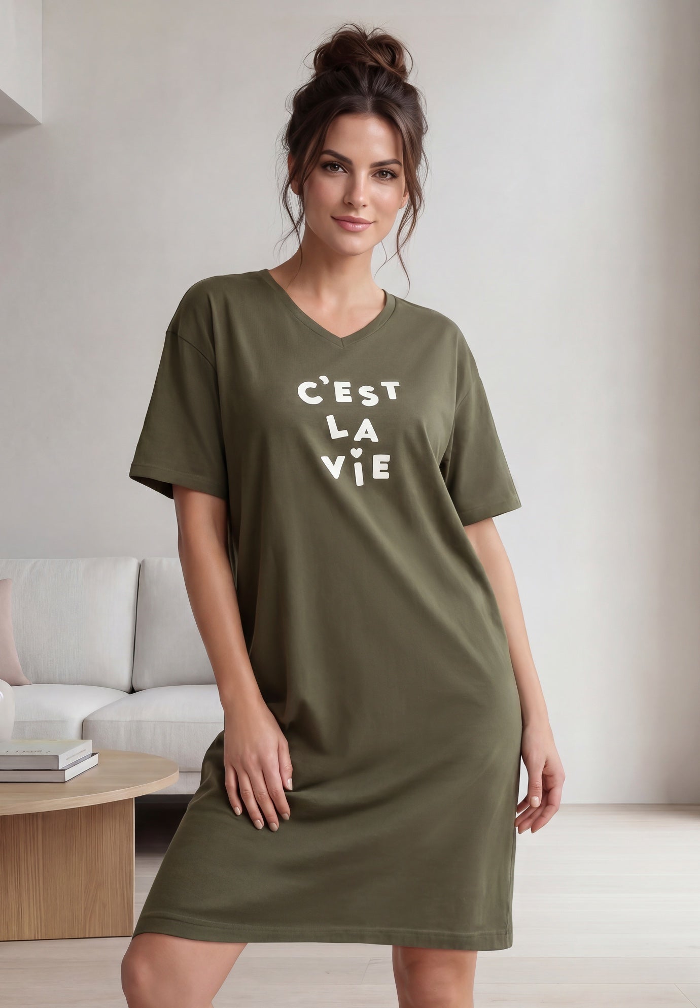 Cotton Spanex Jersey V-Neck Short Sleeve Sleepshirt image number 0