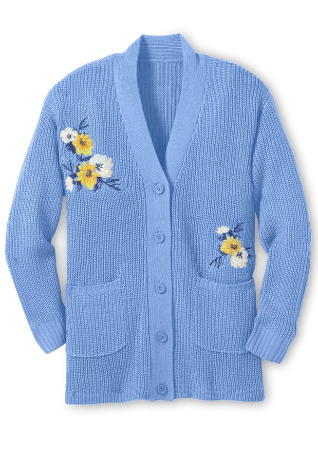 Embroidered Shaker Cardigan Sweater image number 1