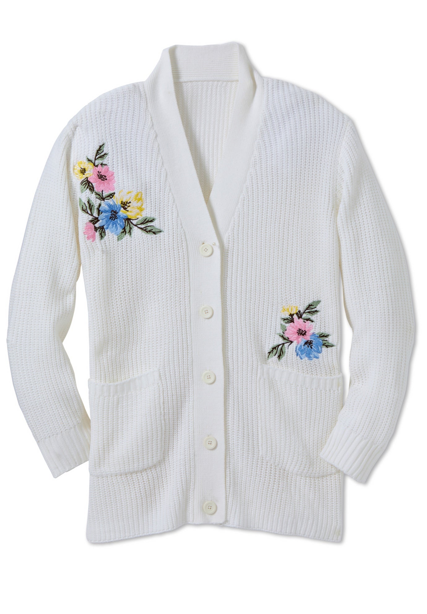 Embroidered Shaker Cardigan Sweater image number 1