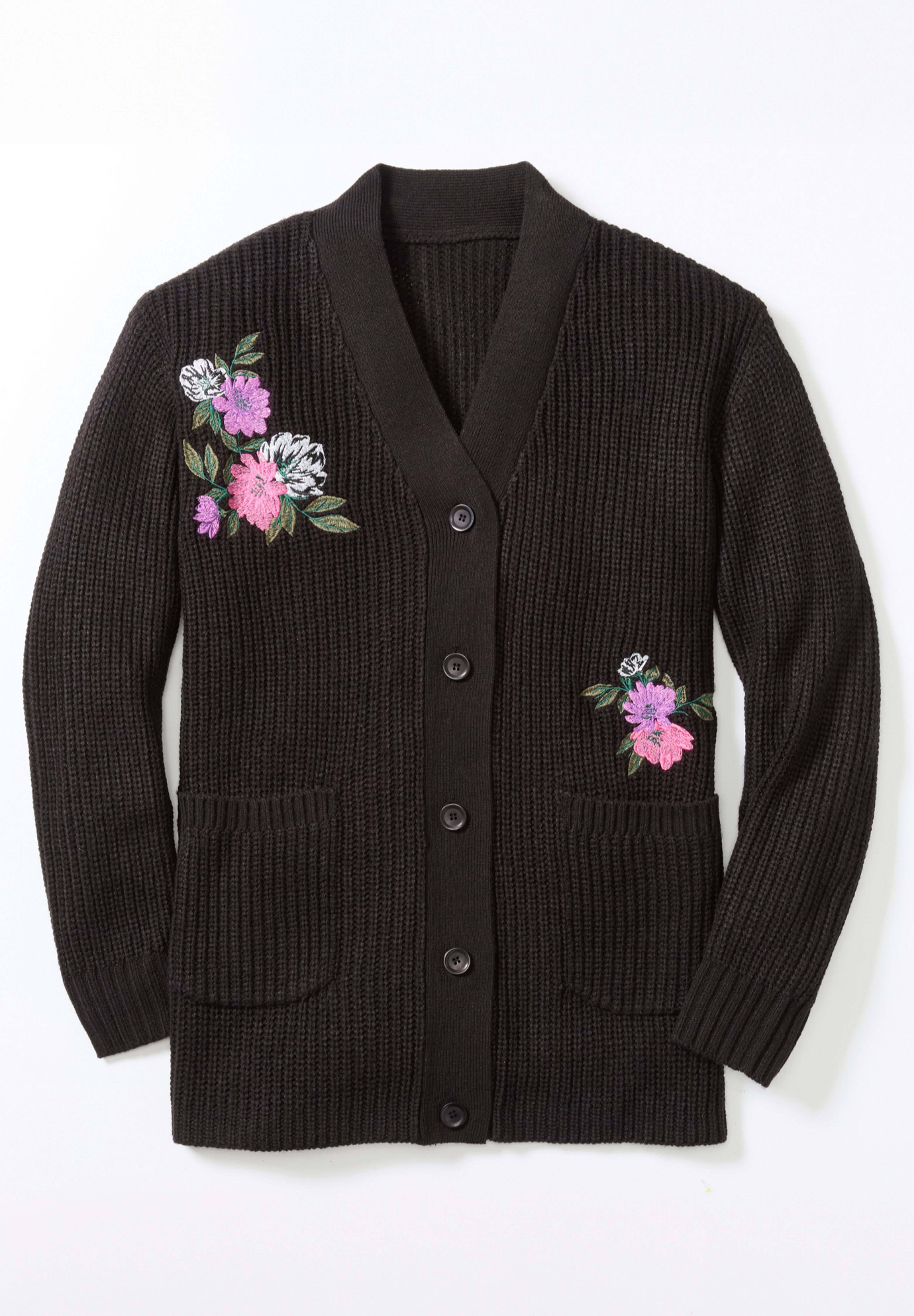 Embroidered Shaker Cardigan Sweater image number 1