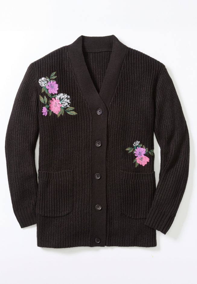 Embroidered Shaker Cardigan Sweater image number 1