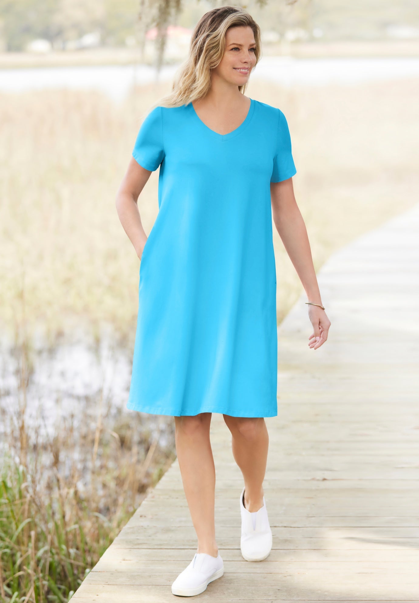Perfect Short-Sleeve V-Neck Tee Dress image number 0