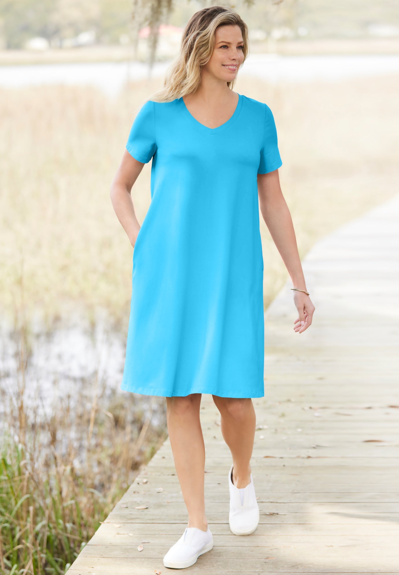 Perfect Short-Sleeve V-Neck Tee Dress image number 1