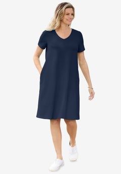 woman within casual dresses Woman Within Plus Size Perfect Short-Sleeve Crewneck Tee Dress