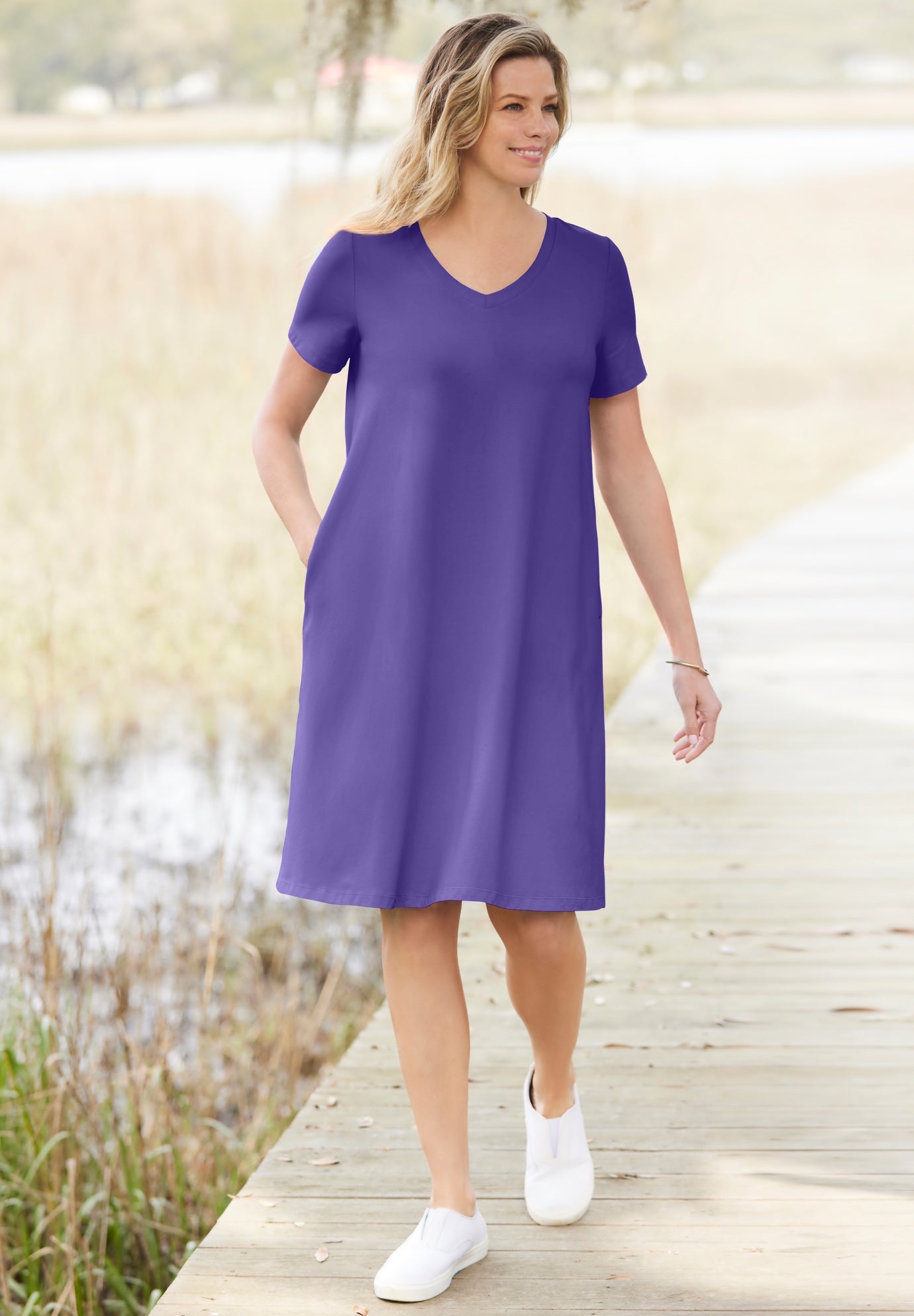 Perfect Short-Sleeve V-Neck Tee Dress image number 0