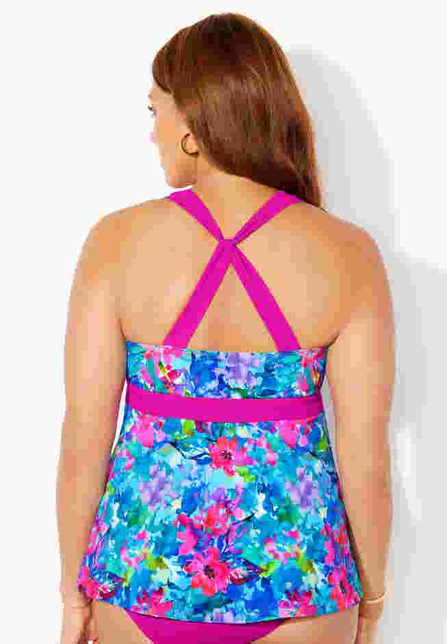 Longer Length Surplice Tankini Top image number 1
