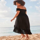 Lauren Smocked Off the Shoulder High Low Dress image number null