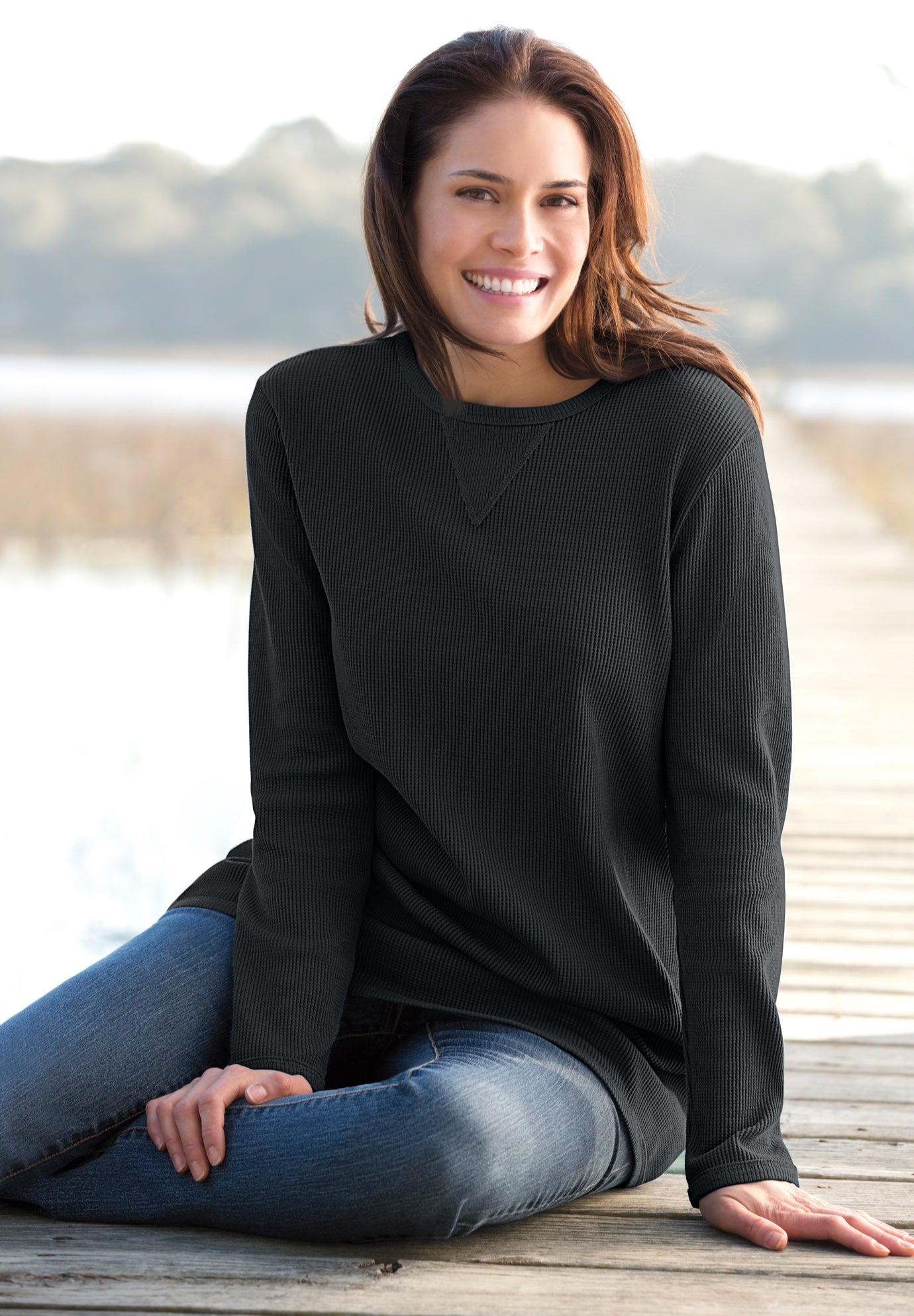 Ultra Soft Waffle Thermal Sweatshirt image number 3